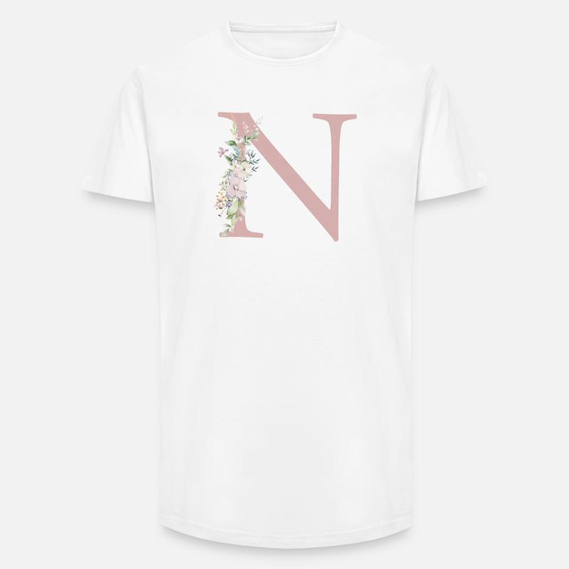 N Monogramm, Floral, personalisierbar - Long Fit Männer T-Shirt - Weiß