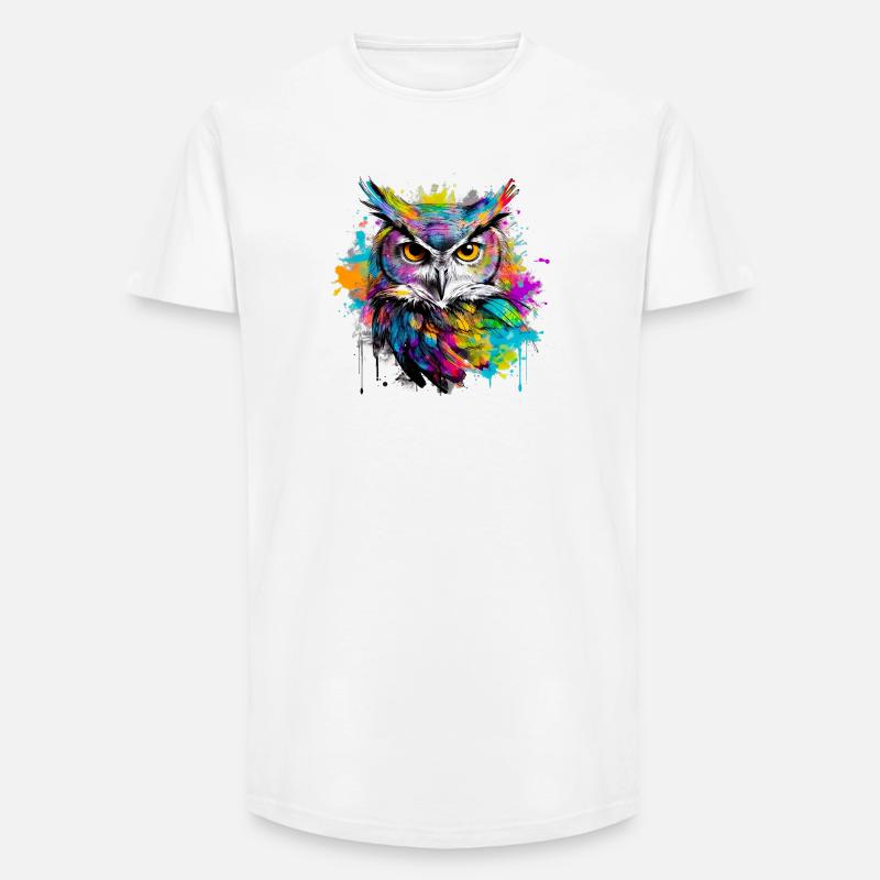 Unsere Eule mit bunten Farbklecksen - Long Fit Männer T-Shirt - Weiß