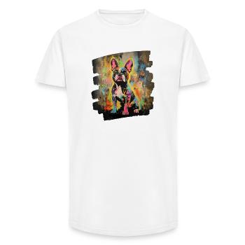 Bouledogue français Frenchie - T-shirt coupe longue homme - blanc - Devant - AI Model Male 185 light (185cm)