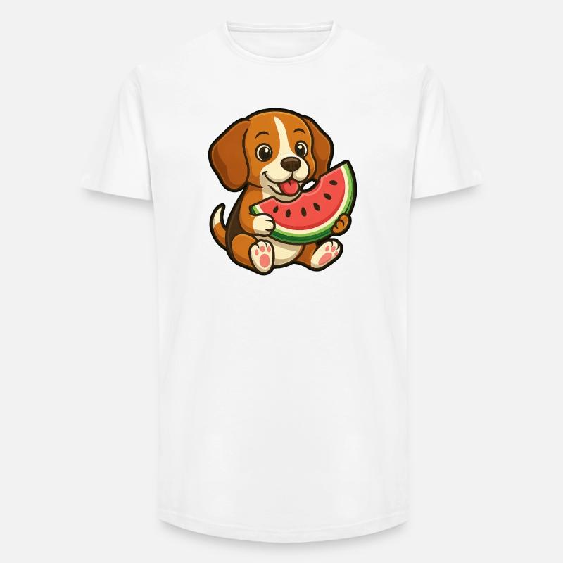 Joyeux Beagle Pastèque Fruit d’été - T-shirt coupe longue homme - blanc