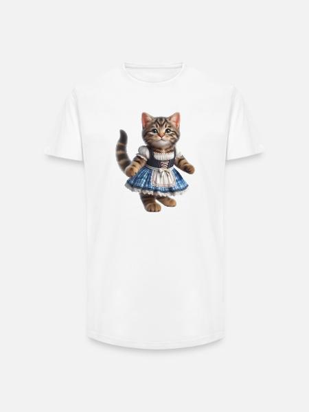 Mignon petit chat en dirndl - T-shirt coupe longue homme - blanc