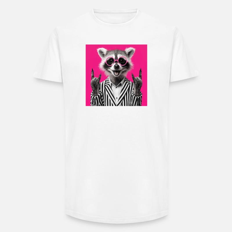 Waschbär mit Doppel Rock Handgeste - Long Fit Männer T-Shirt - Weiß