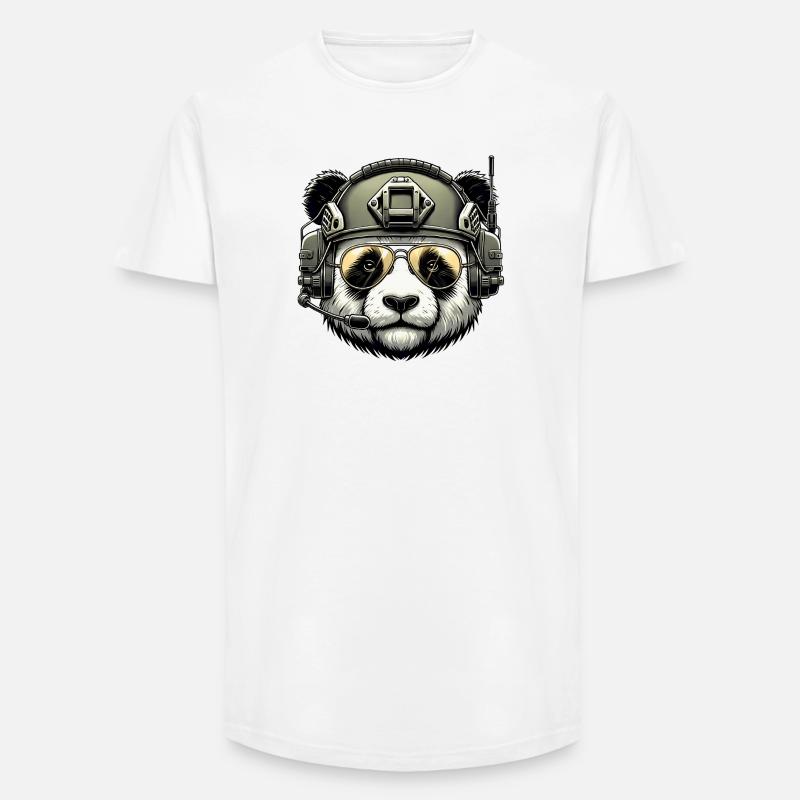 Panda Military Army Design - Long Fit Men's T-Shirt - white