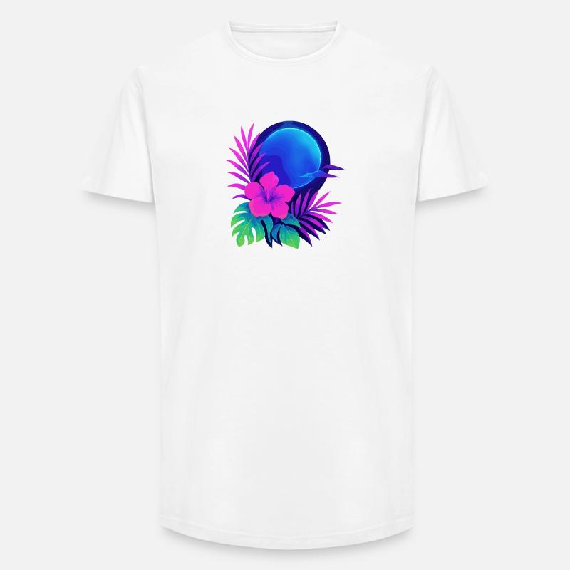 Neon Tropic Moon - Long Fit Männer T-Shirt - Weiß