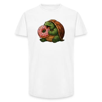 tortue mignonne avec beignet dessin animé dessert Fun - T-shirt coupe longue homme - blanc - Devant - AI Model Male 185 light (185cm)