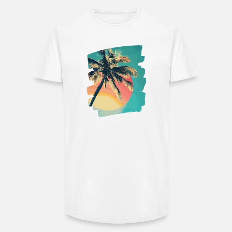 Palm Tree Sunset Summer Sun - Long Fit Men's T-Shirt - white
