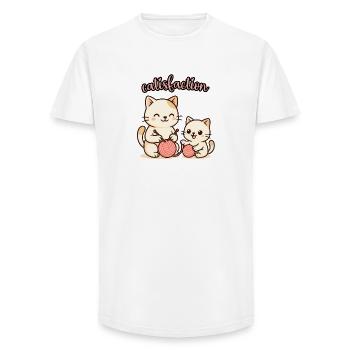 CATISFACTION - Newborn Humor - Kawaii Cat - Long Fit Men's T-Shirt - white - Front - AI Model Male 185 light (185cm)