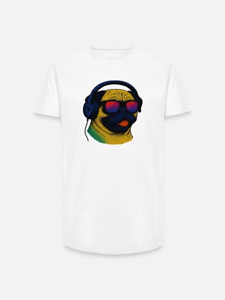 Mops med 80'er Musik DJ Cyberpunk Gamer Retro - Long fit herre T-shirt - hvid