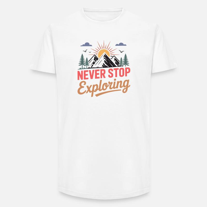 Mountains - Never Stop Exploring - Long Fit Men's T-Shirt - white