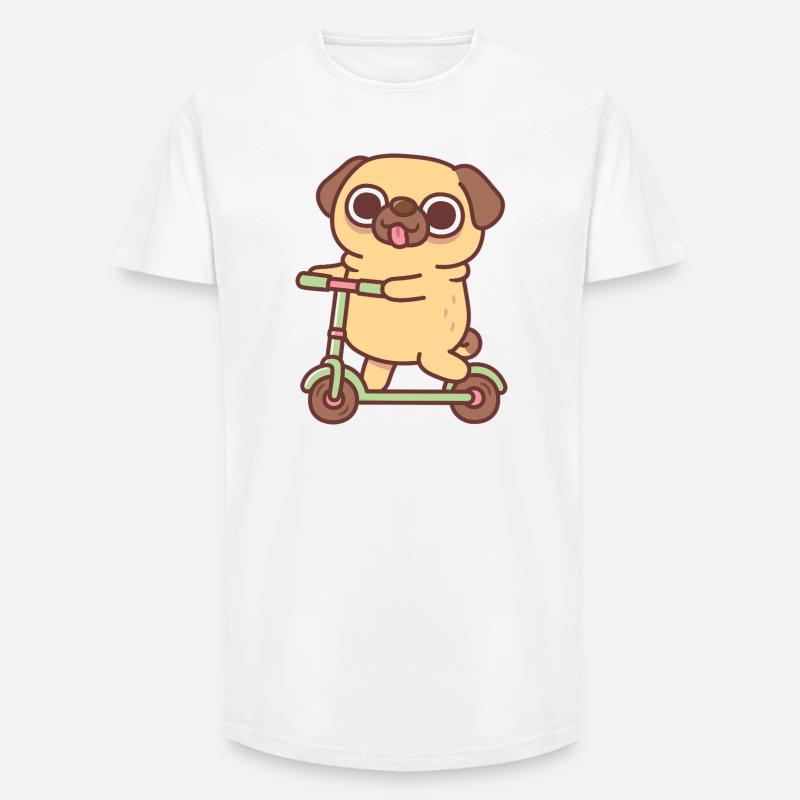Süßer Mops spielt auf Tretroller - Long Fit Männer T-Shirt - Weiß