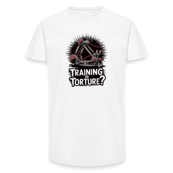 Workout Motivation Graphic T-Shirt - Long Fit Men's T-Shirt - white - Front - AI Model Male 185 light (185cm)