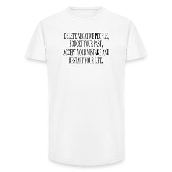 Forget the past - restart your life - Long Fit Men's T-Shirt - white - Front - AI Model Male 185 light (185cm)