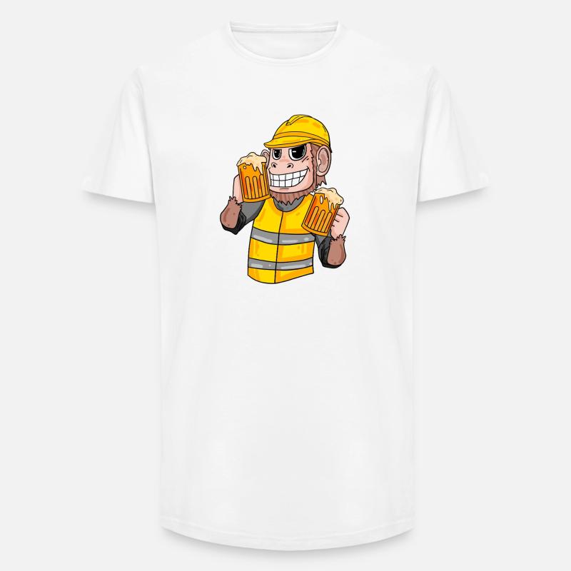 Construction worker monkey with beer - Long Fit Men's T-Shirt - white