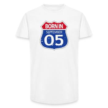 Né_en_septembre_05 - T-shirt coupe longue homme - blanc - Devant - AI Model Male 185 light (185cm)