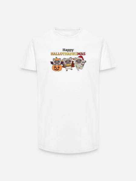 Happy Hallothanksmas Siamese Cat Christmas Cats - Long Fit Men's T-Shirt - white