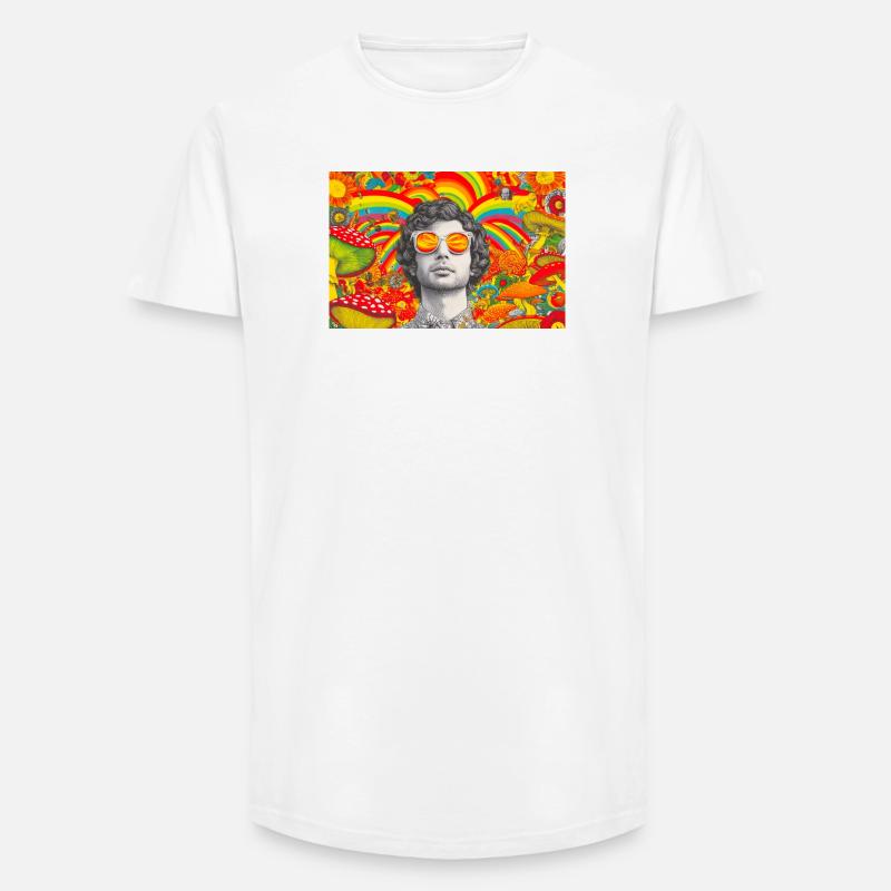 Psychedelisches Porträt mit lebendigen Pilzen - Long Fit Männer T-Shirt - Weiß