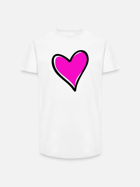 Bright Pink Heart Motif - Long Fit Men's T-Shirt - white