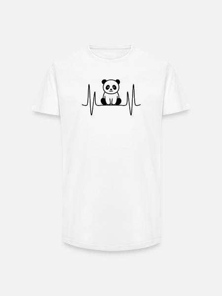 Panda Heartbeat Line Motif - Long Fit Men's T-Shirt - white