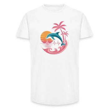Dolphin and palm sunset design - Long Fit Men's T-Shirt - white - Front - AI Model Male 185 light (185cm)