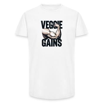 Veggie Gains – Bras et biceps Retro Gym - T-shirt coupe longue homme - blanc - Devant - AI Model Male 185 light (185cm)