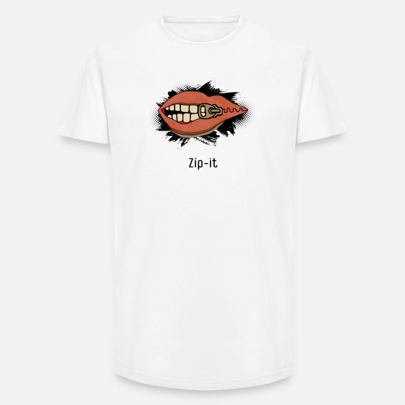 Zip it – fräckt statement i popkonst-look - T-shirt herr med lång passform - vit