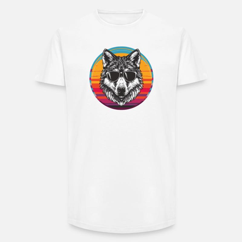Cool Wolf mit Sonnenbrille im Retro-Design - Long Fit Männer T-Shirt - Weiß