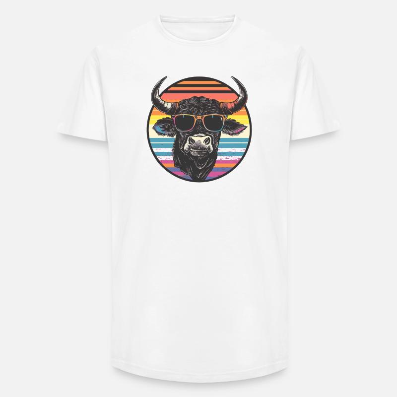 Bison décontracté avec lunettes de soleil - T-shirt coupe longue homme - blanc
