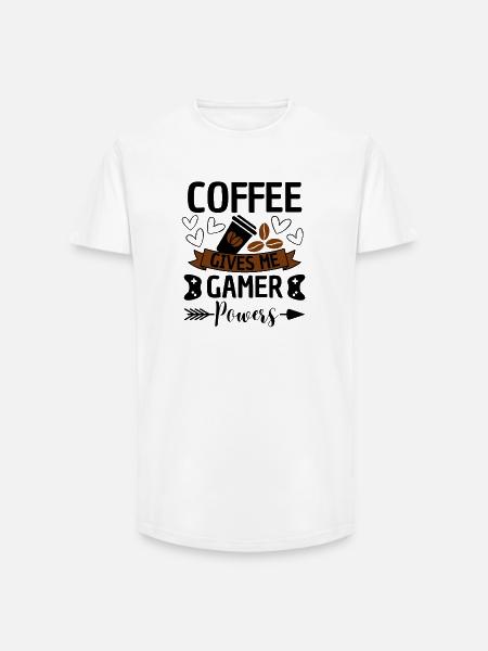 Coffee Gamer Powers Gaming Humor - Long Fit Men's T-Shirt - white
