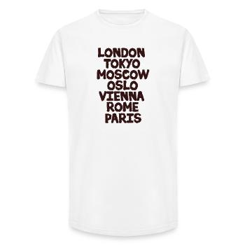 Londres Oslo vos villes villes - T-shirt coupe longue homme - blanc - Devant - AI Model Male 185 light (185cm)