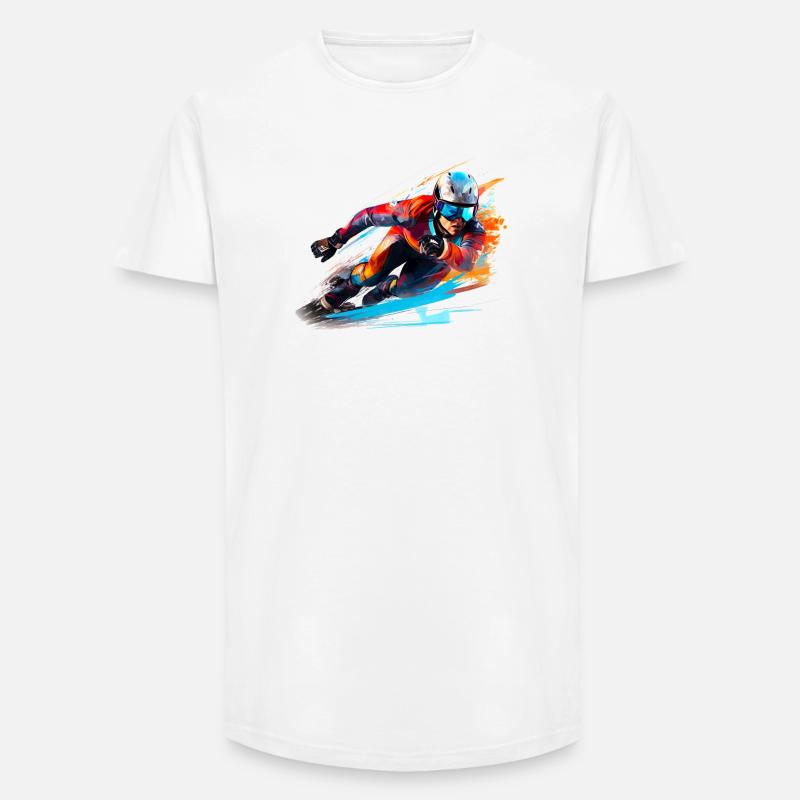 Fahrender Skirennfahrer mit Farbexplosion - Long Fit Männer T-Shirt - Weiß