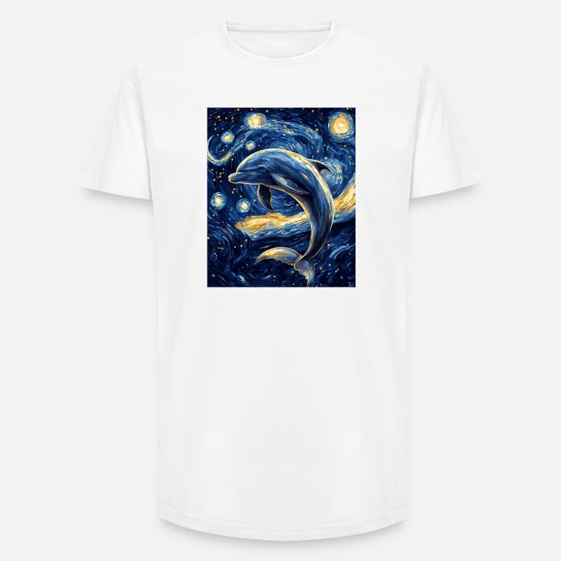 Delfin Van Gogh Style Starry  - Long Fit Männer T-Shirt - Weiß