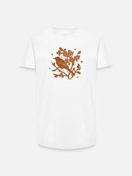 Silhouette Vogel und Herbstblumen - Long Fit Männer T-Shirt - Weiß