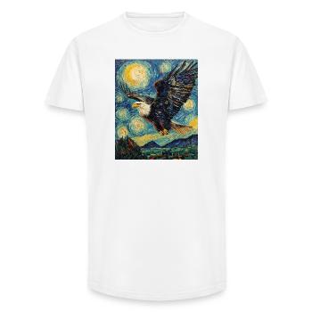 Aigle oiseau style Van Gogh nuit étoilée - T-shirt coupe longue homme - blanc - Devant - AI Model Male 185 light (185cm)