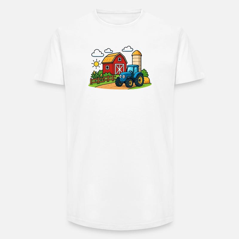 Lustiger Bauernhof mit Traktor - Long Fit Männer T-Shirt - Weiß