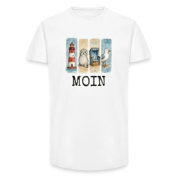 Moin Leuchtturm Robbe Strandkorb Möwe Küste - Long Fit Männer T-Shirt - Weiß - Vorne - AI Model Male 185 light (185cm)