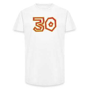 30. 30 YEARS. 30th ANNIVERSARY. 30 YEARS ANNIVERSARY. - Long Fit Men's T-Shirt - white - Front - AI Model Male 185 light (185cm)