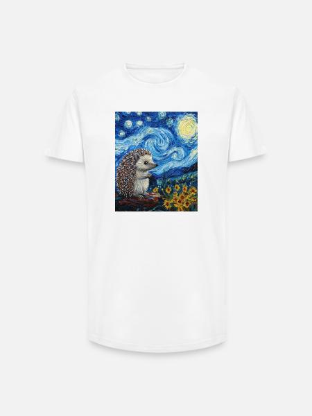  Igel Van Gogh Style Starry Night - Long Fit Männer T-Shirt - Weiß