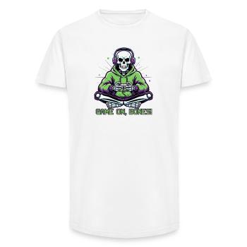 Game On Bones – Neon Gamer Skull - Long Fit Men's T-Shirt - white - Front - AI Model Male 185 light (185cm)