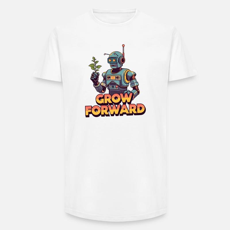 Grow Forward – Retro Sci-Fi Robot - Long Fit Men's T-Shirt - white