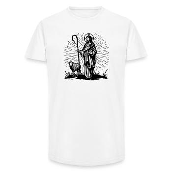 Illustration du Bon Pasteur - T-shirt coupe longue homme - blanc - Devant - AI Model Male 185 light (185cm)