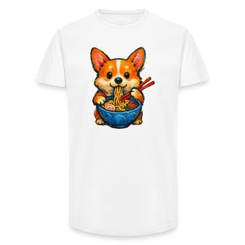 Corgi mange des nouilles ramen - T-shirt coupe longue homme - blanc - Devant - AI Model Male 185 light (185cm)