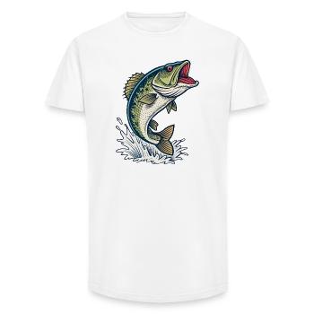 Bass Splash Angeln Illustration - Long Fit Männer T-Shirt - Weiß - Vorne - AI Model Male 185 light (185cm)