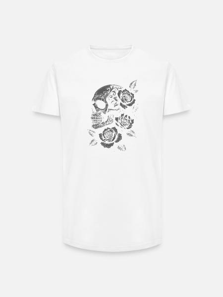 Gothic Rose Skull Rock Graphic - Long Fit Men's T-Shirt - white