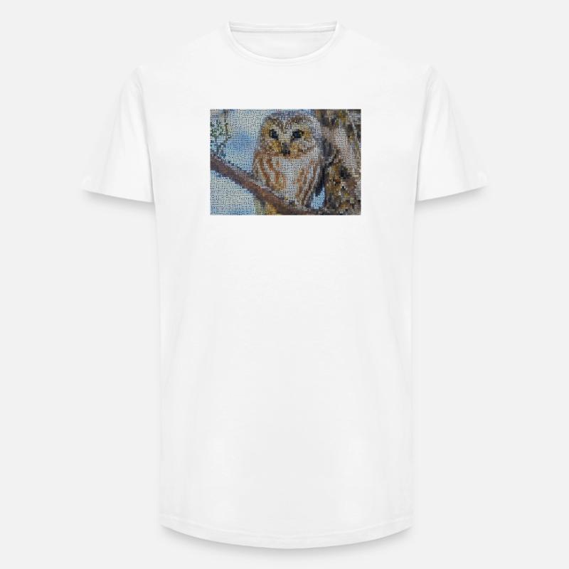 Nächtliche Eulen-Mosaik - Long Fit Männer T-Shirt - Weiß