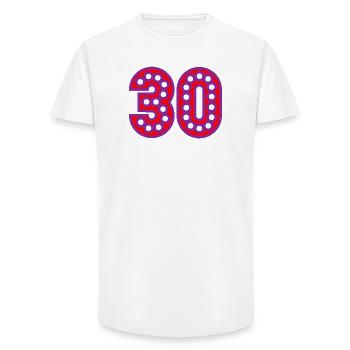 30. 30 YEARS. 30th ANNIVERSARY. 30 YEARS ANNIVERSARY. - Long Fit Men's T-Shirt - white - Front - AI Model Male 185 light (185cm)