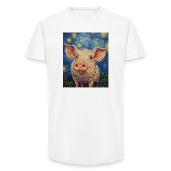 Schwein Ferkel Van Gogh Style Starry Night - Long Fit Männer T-Shirt - Weiß - Vorne - AI Model Male 185 light (185cm)