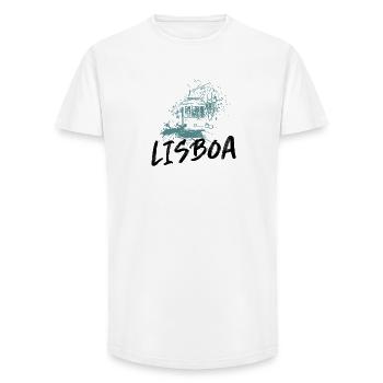 Tram in Lisbon blue illustration - Long Fit Men's T-Shirt - white - Front - AI Model Male 185 light (185cm)