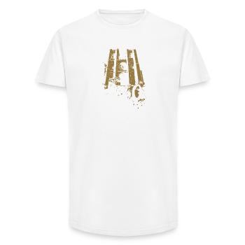 Tram and cathedral in Lisbon ochre illustration - Long Fit Men's T-Shirt - white - Front - AI Model Male 185 light (185cm)