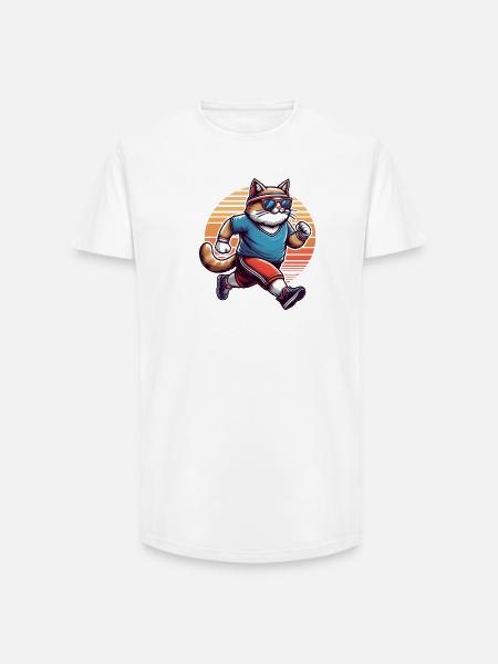Sporty cat jogging retro sunset - Long Fit Men's T-Shirt - white