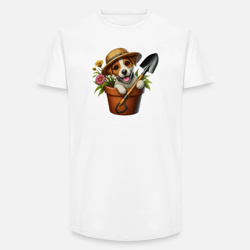 Jack Russell Terrier Blumentopf Gartendesign - Long Fit Männer T-Shirt - Weiß